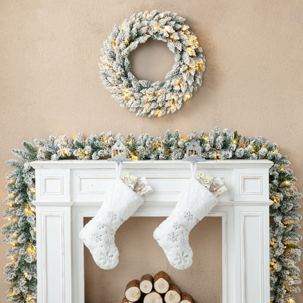 2-Pack 6' Pre-Lit Snow Flocked Christmas Garland