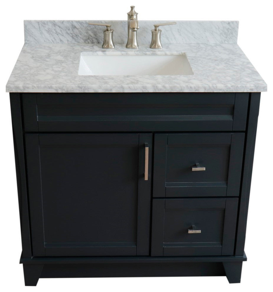 37" Single Sink Vanity, Dark Gray Finish With White Carrara Marble