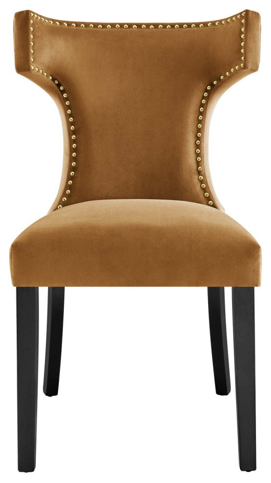 Curve Performance Velvet Dining Chairs, Set of 2, Cognac