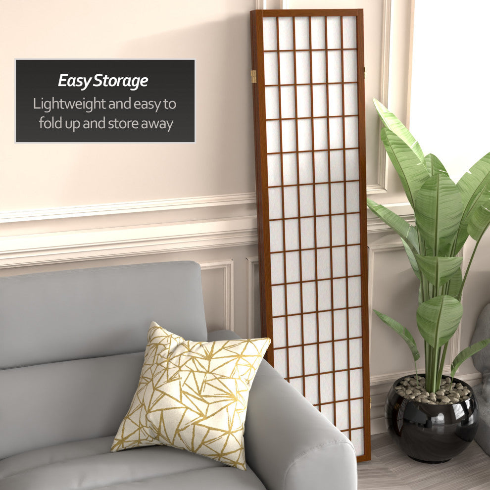 6' Tall Window Pane Shoji Screen, Walnut, 3 Panels