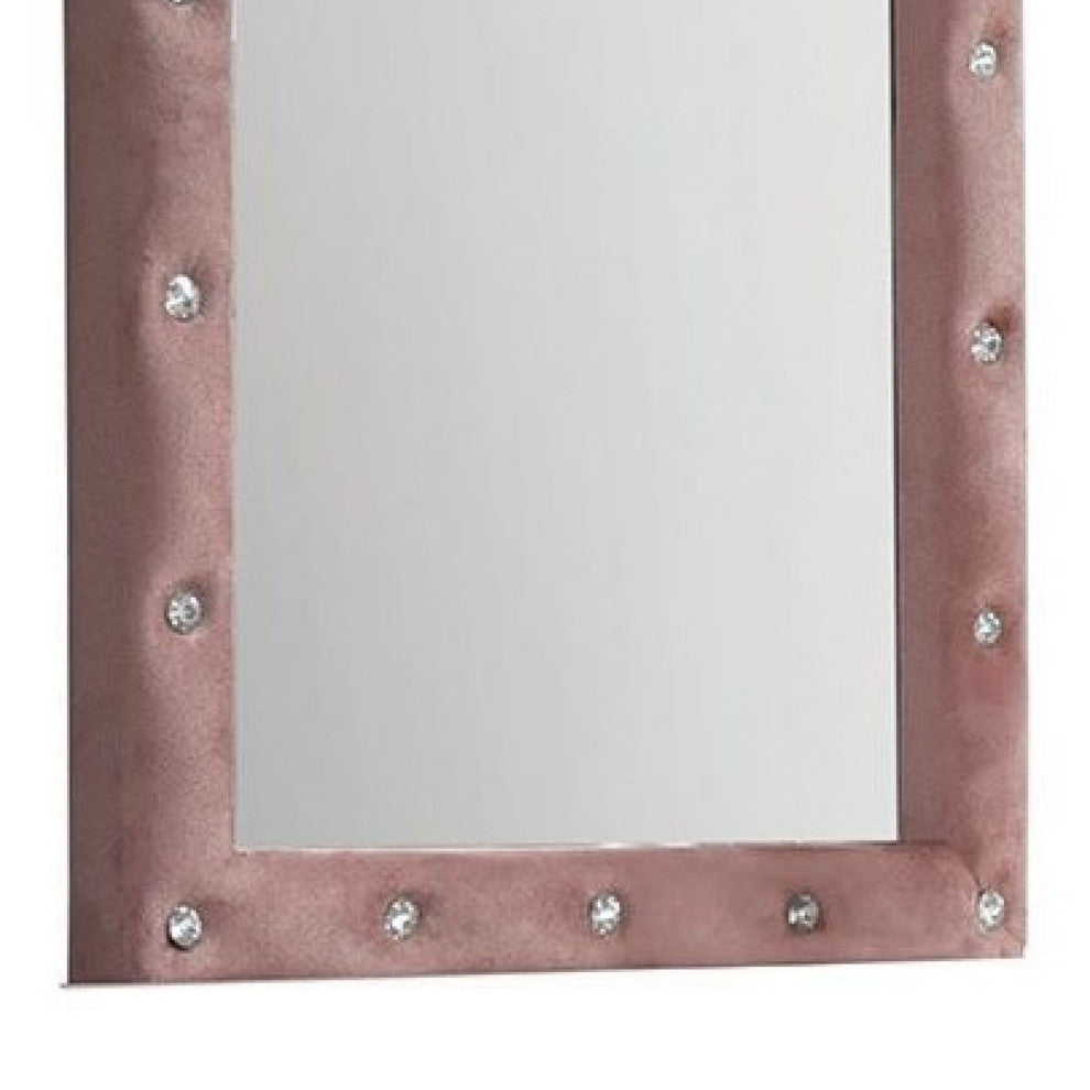 Benzara BM275086 Contemporary Upholstered Mirror, Tufting, Arched Top, Pink