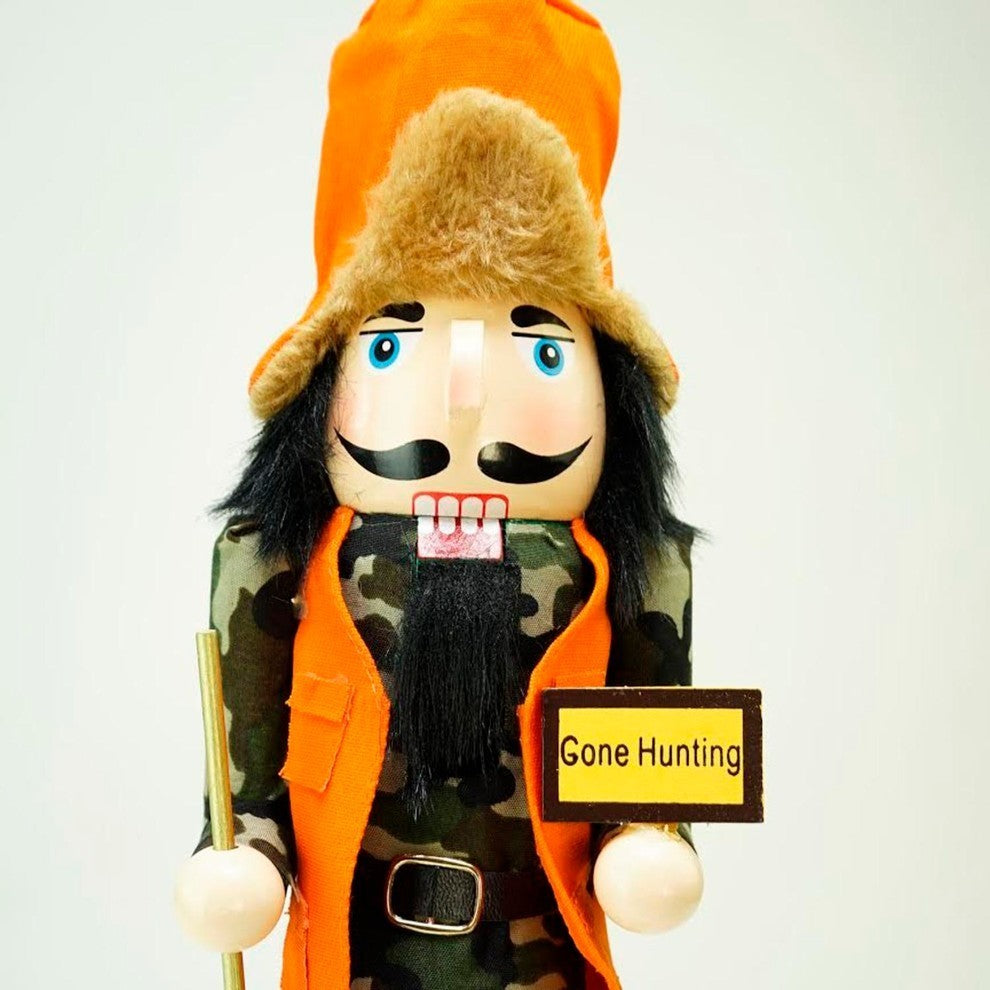 15" Decorative "Gone Hunting" Wooden Christmas Nutcracker in Fatigues