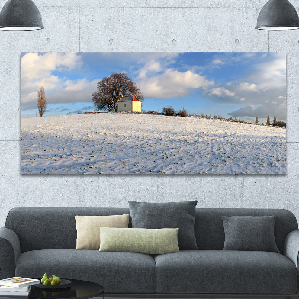 Winter Landscape with Chapel, Landscape Canvas Art Print, 60"x28"