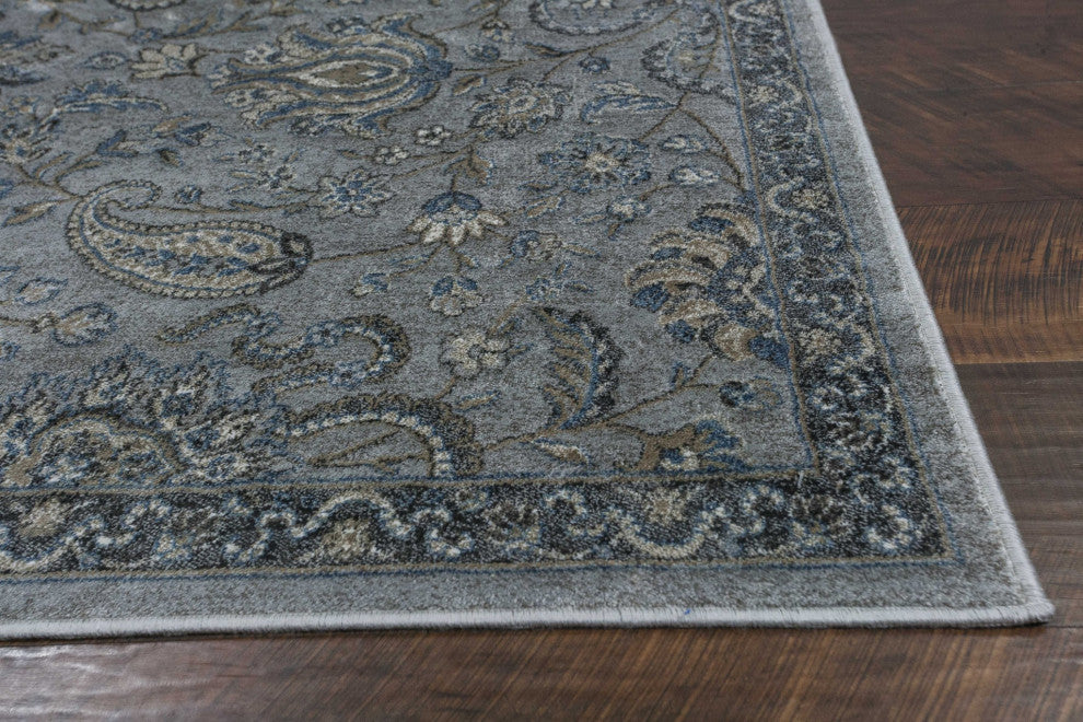 HomeRoots 8'x11' Silver Blue Machine Woven Traditional Floral Indoor Area Rug