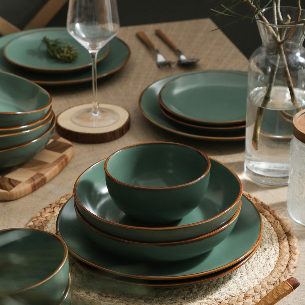 Stone Lain Brasa Stoneware 16 Piece Dinnerware Set, Green