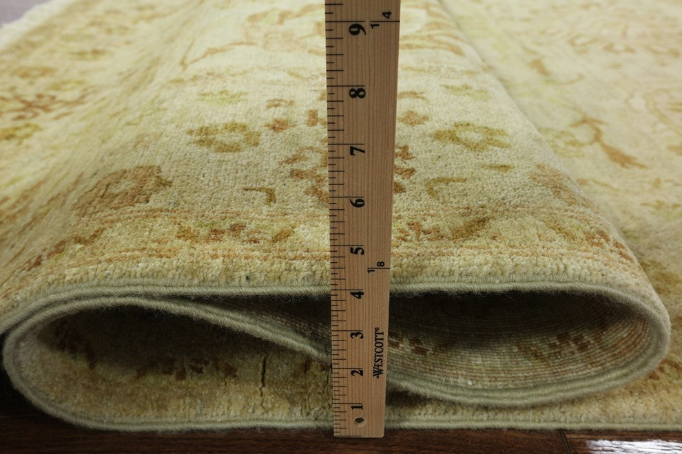 Oushak Ivory Peshawar Quality Chobi Hand-Knotted Wool Rug, 6'x9'