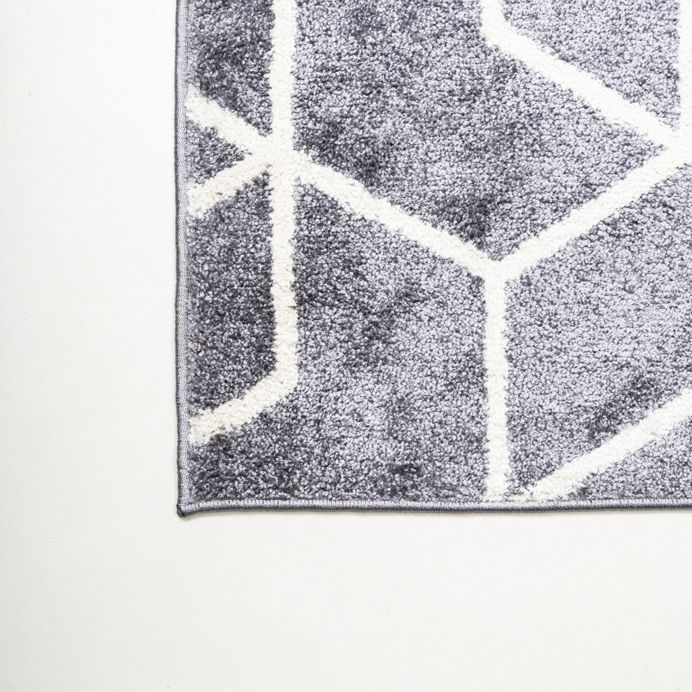 Tumbling Blocks Modern Geometric Gray/White 8'x10' Area Rug