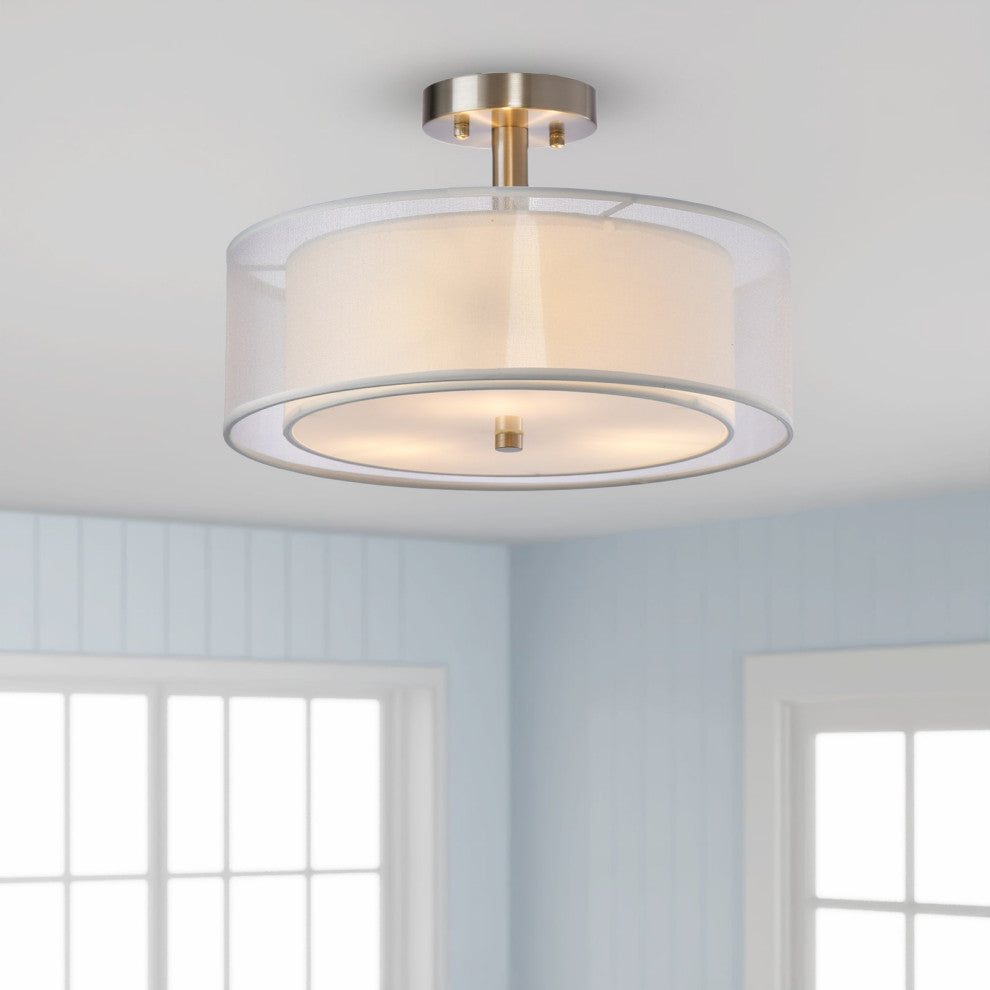Lazzur Rhine 3 Light 15" Satin Nickel Semi-Flush Mount Ceiling Light