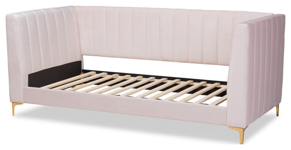 Taryn Modern Luxe Light Pink Velvet Fabric and Gold Twin Daybed