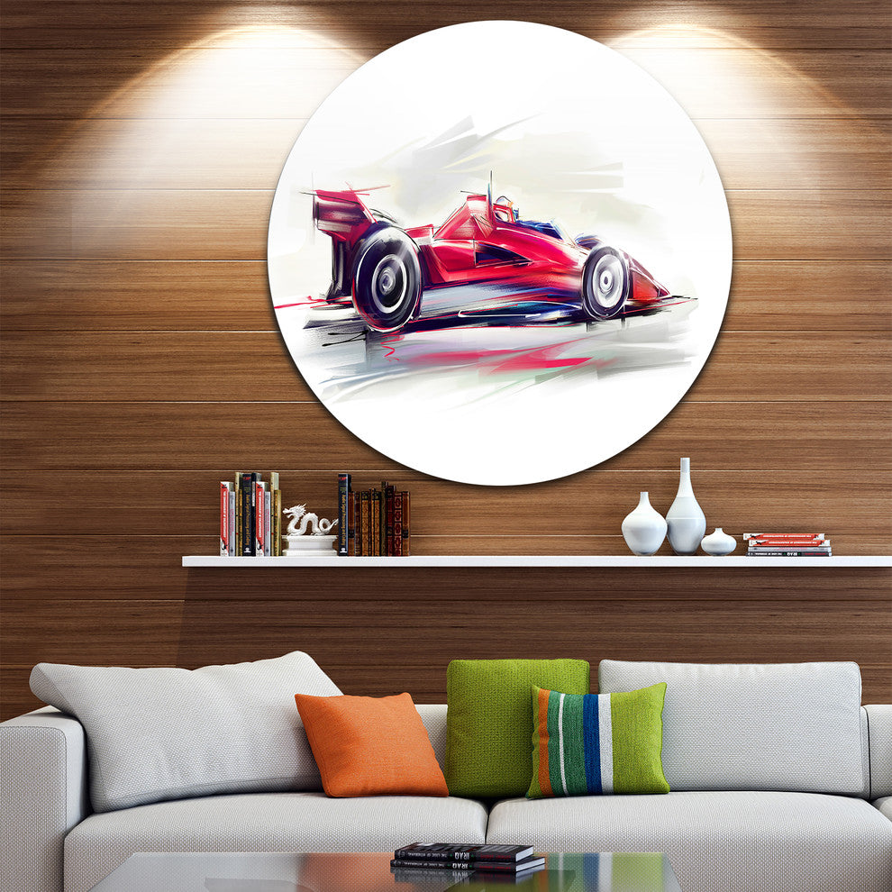 Red Formula One Car, Digital Art Car Disc Metal Wall Art, 11"