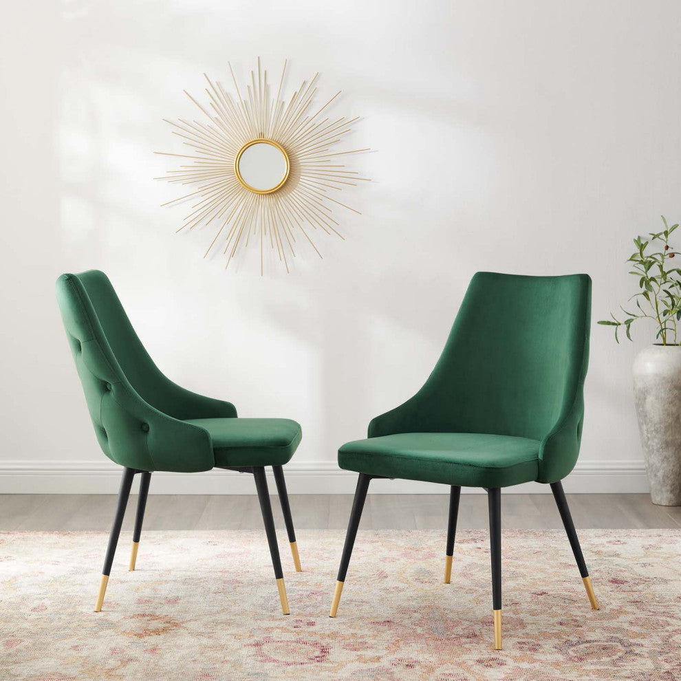 Side Dining Chair, Set of 2, Velvet, Green, Cafe Bistro Restaurant Hospitality