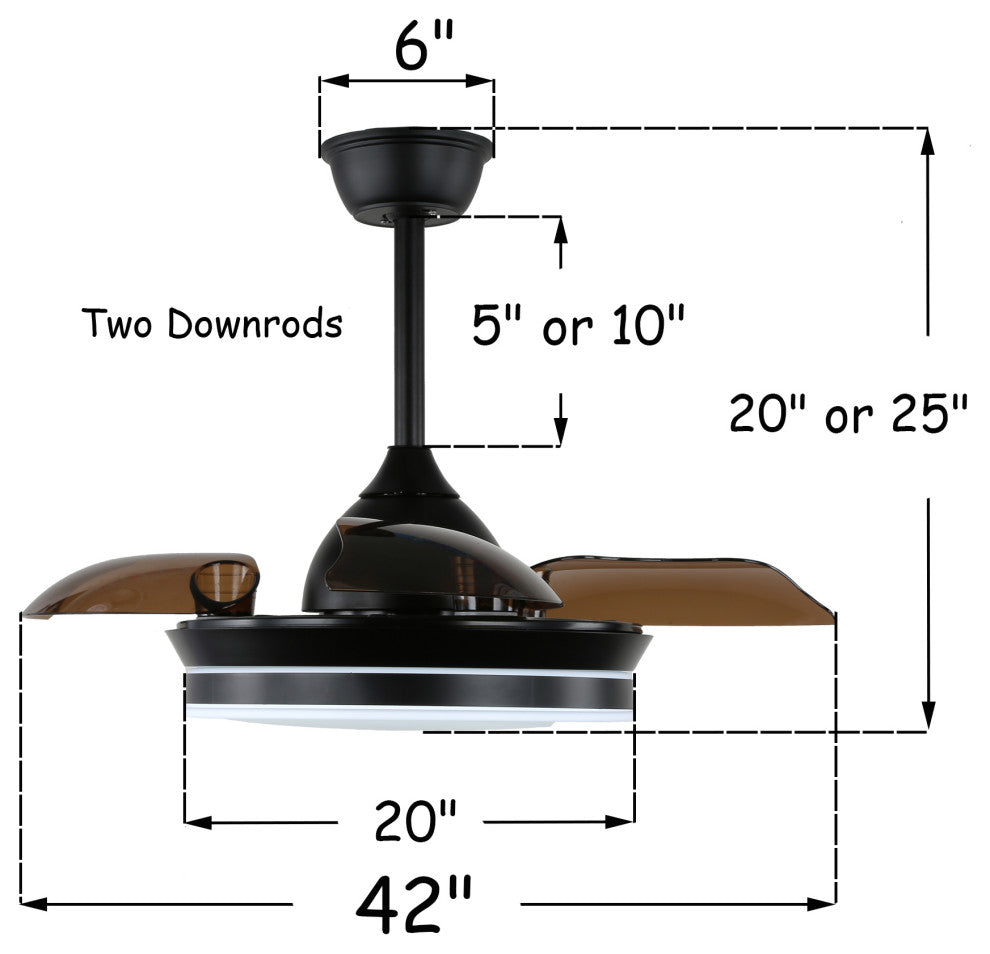 42" Modern Drum Ceiling Fan with Retractable Blades, 3-speed, light and Remote, Black