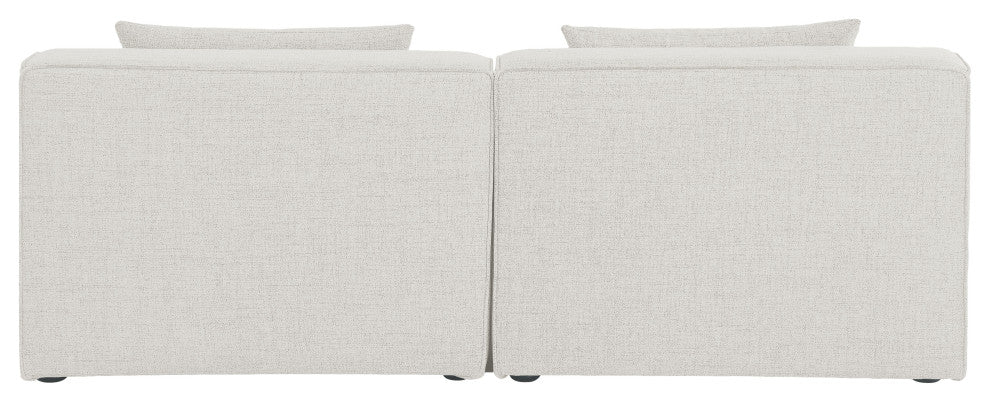 Cube Upholstered Modular Sofa, Cream, 2-Piece: 2 Armless Chair, Linen Texured Fabric