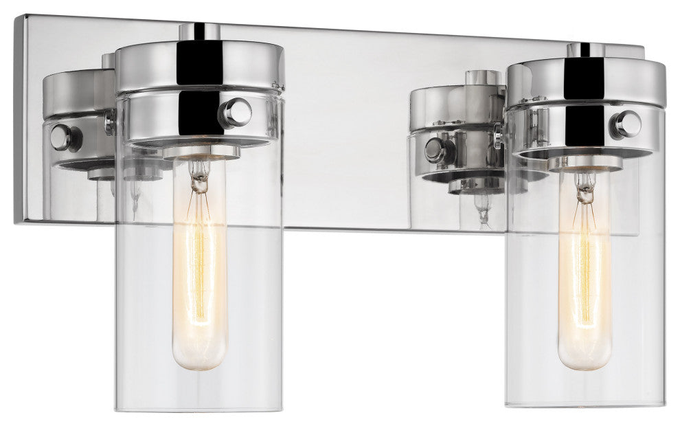 Intersection 2-Light Vanity, Polished Nickel With Clear Glass