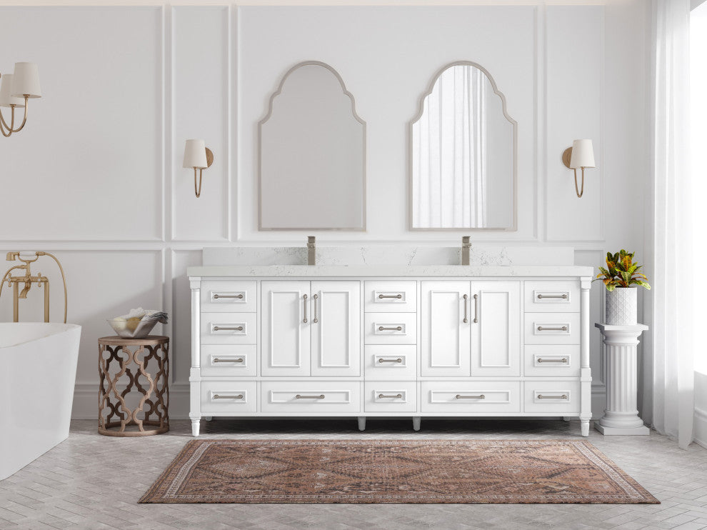 Aberdeen 84 Double Sink Bath Vanity in White 2" Empira Quartz