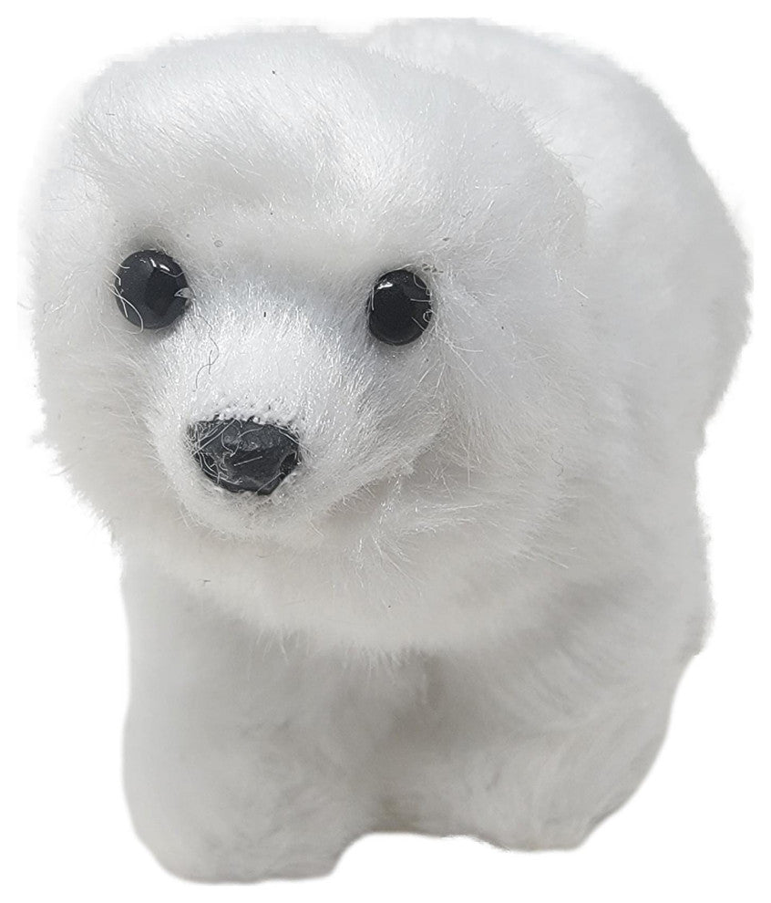 Plush Designer Furry Polar Bear Ornament White 5 in Adorable Figurine, Crouching
