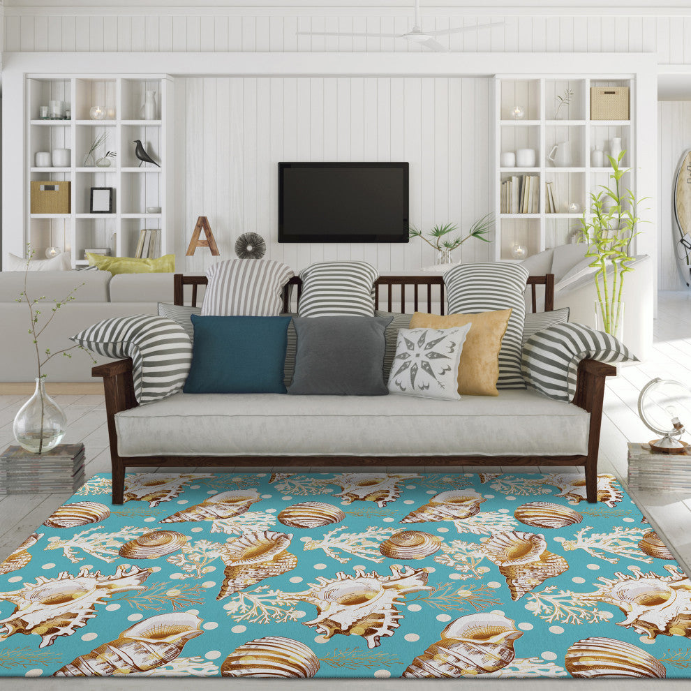 Indoor/Outdoor Seabreeze SZ6 Teal Machine Washable 5' x 7'6" Rug