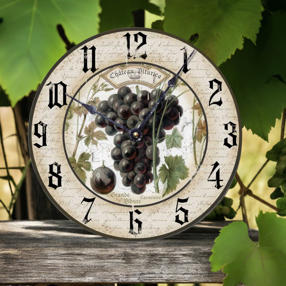 Vintage-Style Classic Wine Grapes Wall Clock, 10.5 Inch Diameter