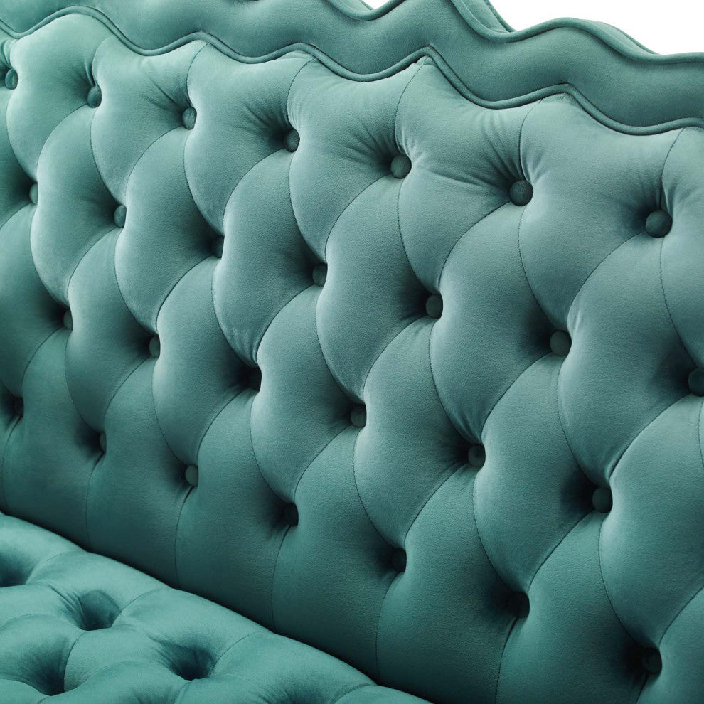 Modern Designer Lounge Loveseat Settee Sofa, Velvet Fabric, Aqua Blue