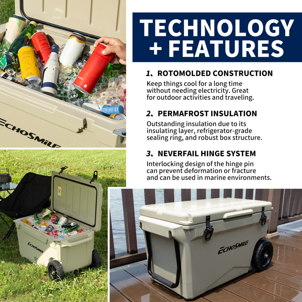 EchoSmile 75 qt. Rotomolded Cooler, Khaki