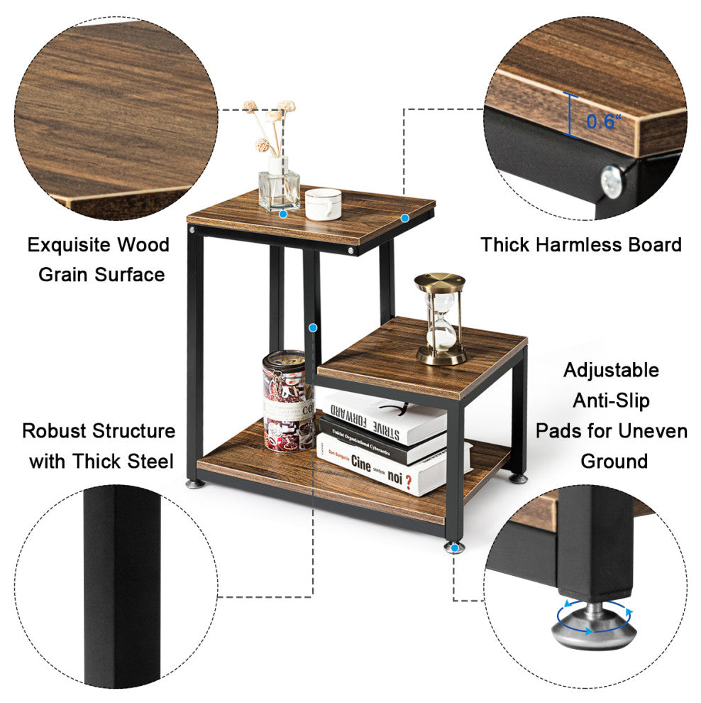 Costway 3-Tier End Table Side Table Night Stand W/Storage Shelf for Living Room