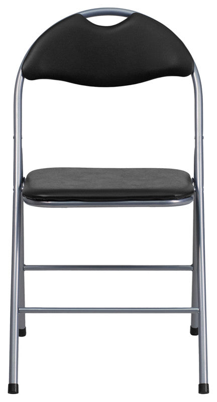 2 Pack HERCULES Series Black Vinyl Metal Folding Chair with Carrying Handle