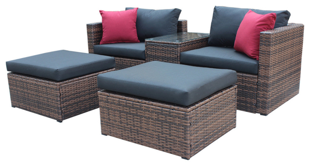 5-Pieces Wide Outdoor Wicker Reversible Patio Sectional With Cushions