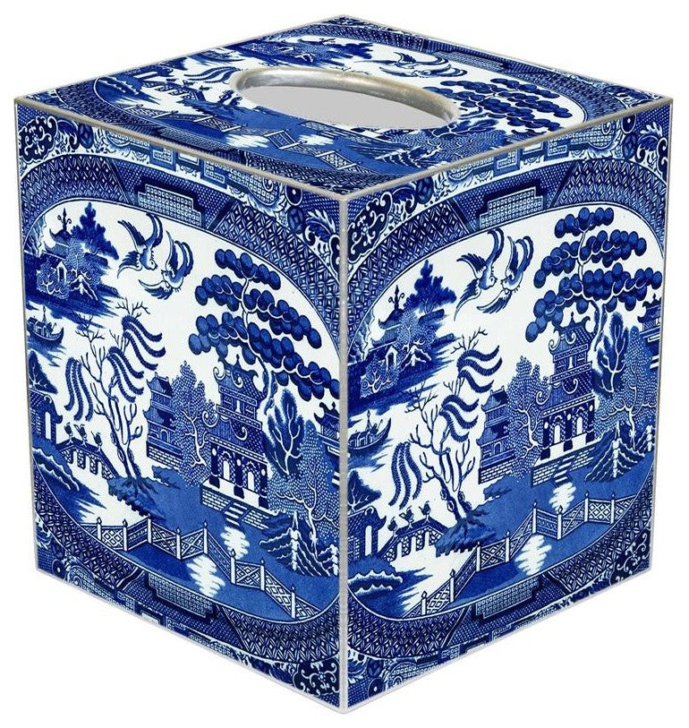 Equestrian Toile Blue Tissue Box Cover