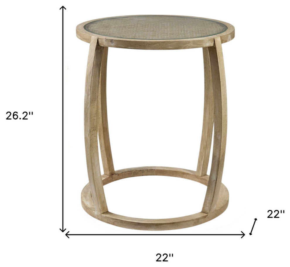 26" Brown And Clear Glass Round End Table