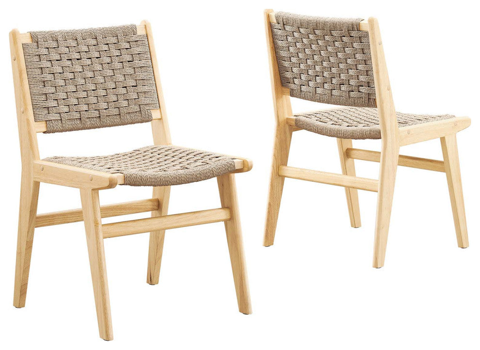 Saoirse Woven Rope Wood Dining Side Chair, Set of 2, Natural Natural