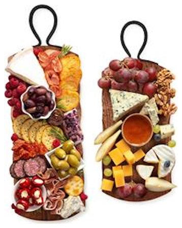 Two's Company Rustic Edge Set of 2 Charcuterie Serving Boards w/ Iron Handle