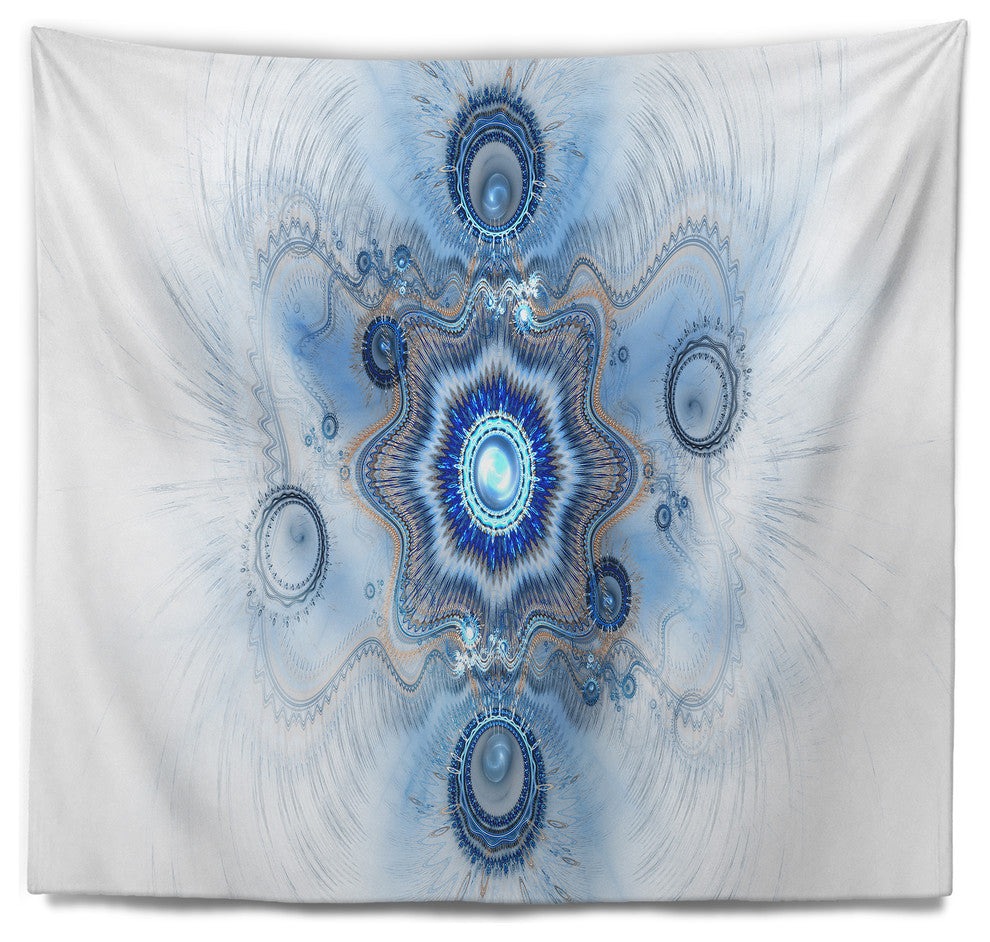 Cabalistic Blue Star Flower Abstract Wall Tapestry, 80"x68"