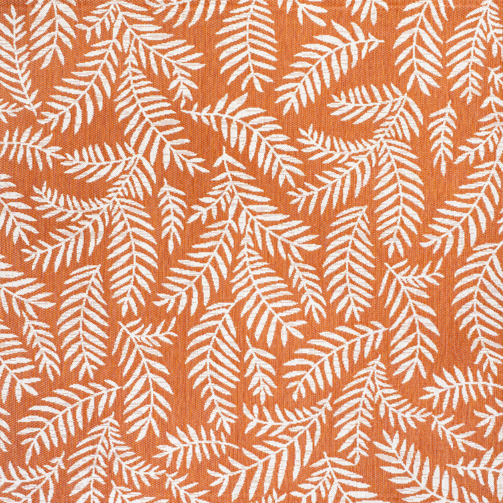 Nevis Palm Frond Indoor/Outdoor, Orange/Cream, 5' Square