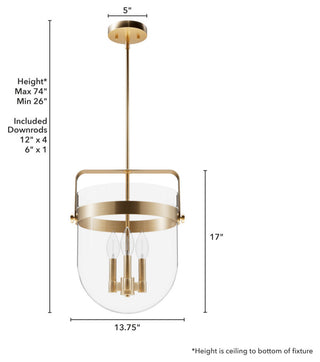 Karloff Alturas Gold, Clear Glass 3 Light Pendant Ceiling Light