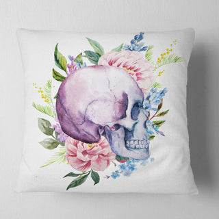 Skull with Flower Borders Floral Throw Pillow, 16"x16"