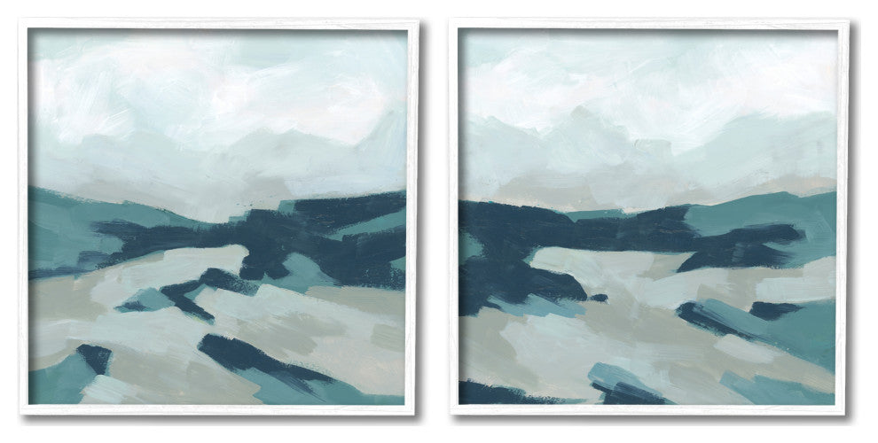 Cloudy Blue Mountain Scene Abstract Landscape Design, 2pc, each 24 x 24