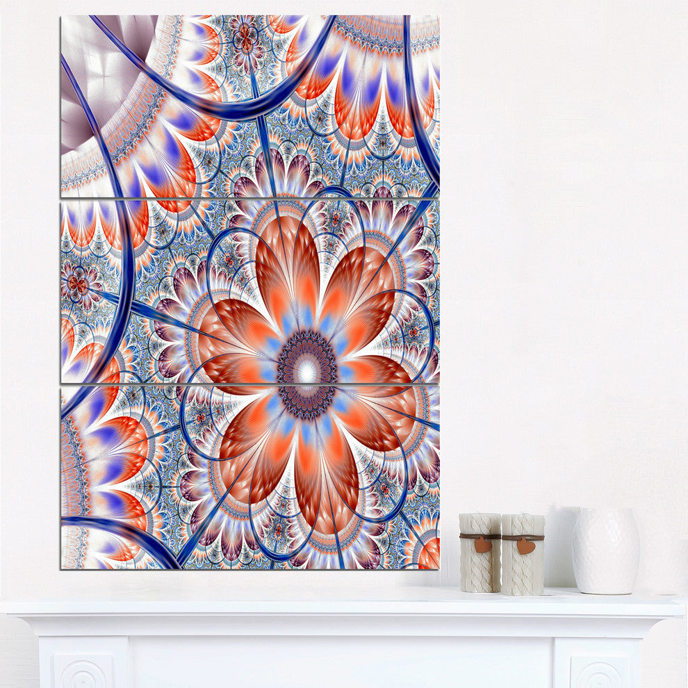 "Brown and Blue Large Fractal Flower" Metal Wall Art, 3 Panels, 28"x36"