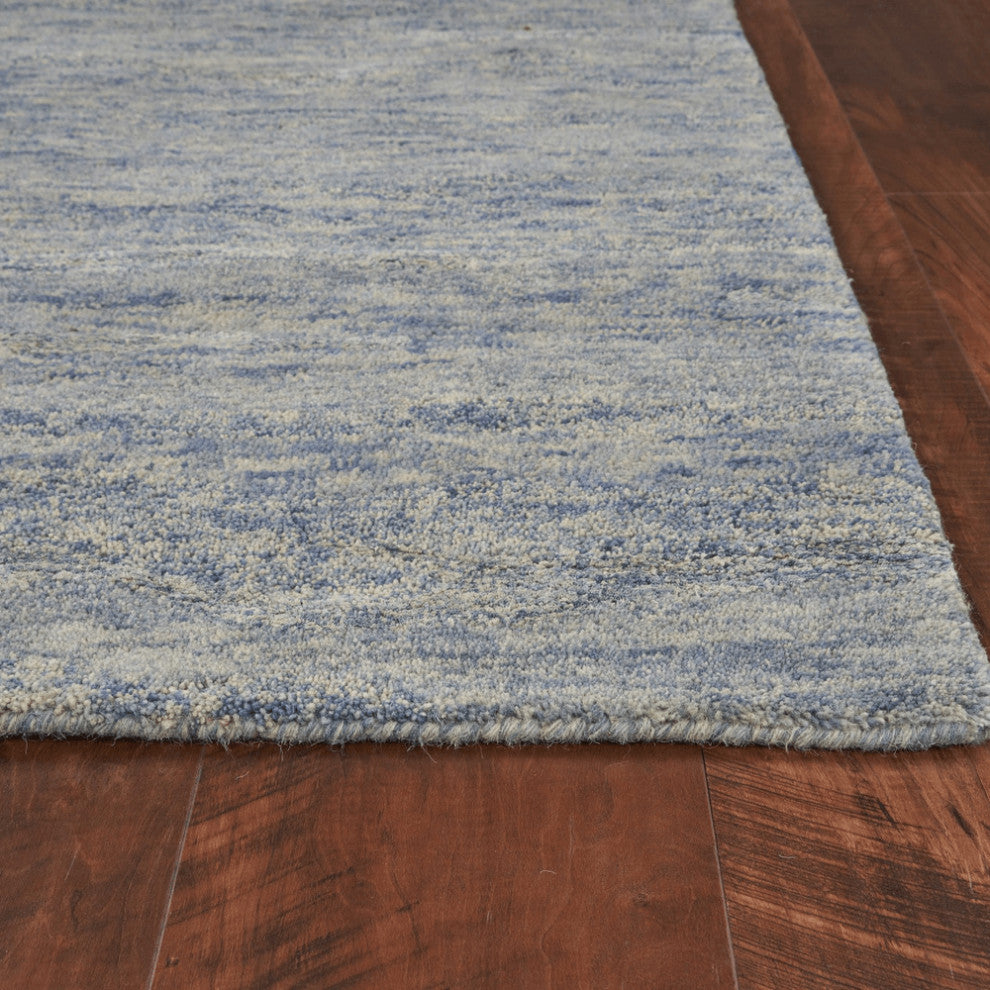 7 X 9  Wool And  Viscose Ocean Blue Area Rug