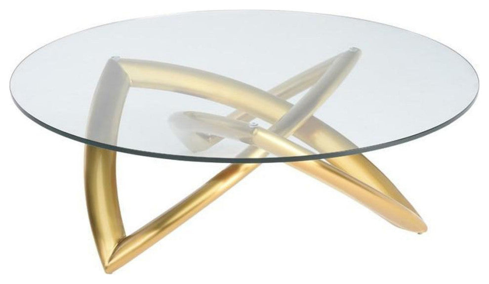 Martina Coffee Table in Brushed Gold Stainless Steel and Tempered Glass