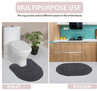 Double Ruffle Collection Bath Rugs Set, 17x24 Rectangle, Gray