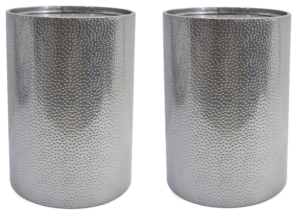 Kaylee Modern Round Hammered Iron Accent Table, 2 Pack, Silver, Silver