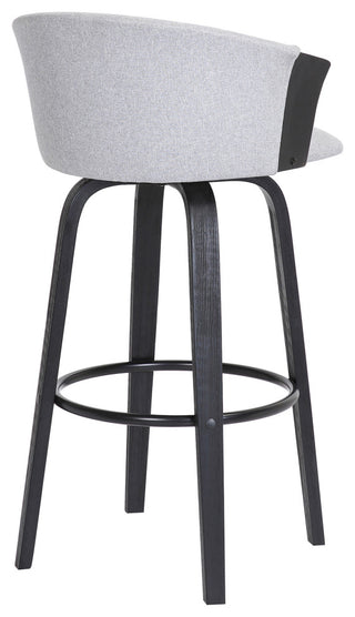 Diana 30" Swivel Black Wood Bar Stool in Light Gray Fabric