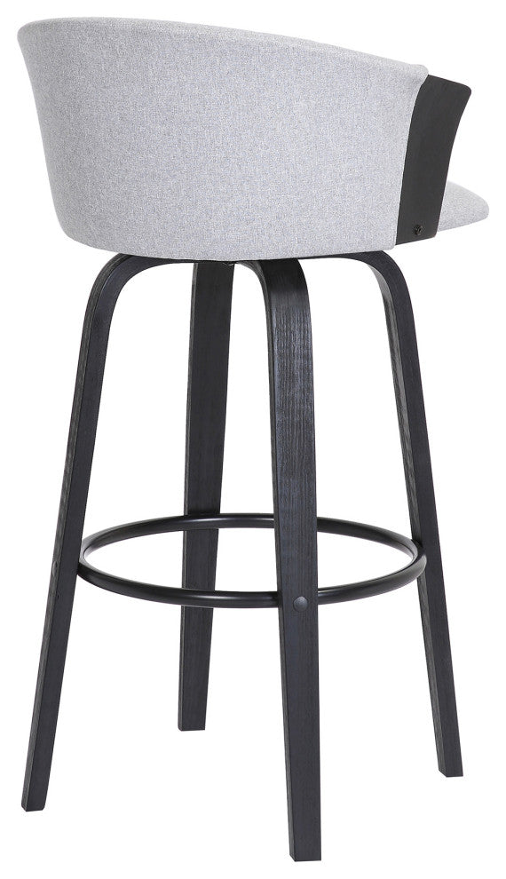 Diana 30" Swivel Black Wood Bar Stool in Light Gray Fabric
