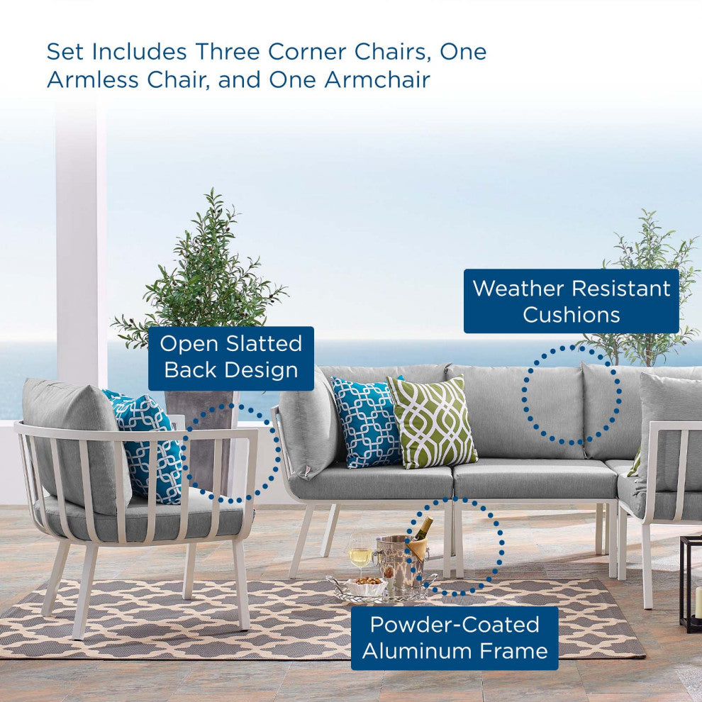 Lounge Sectional Sofa Chair Set, Aluminum, Metal, White Gray, Outdoor