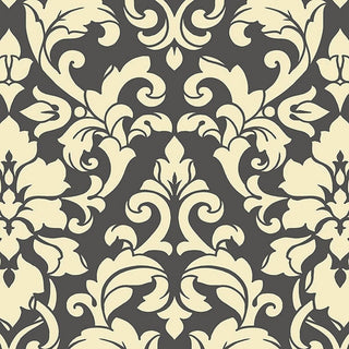 Stripes And Damasks, Classic Damask Stripes Cream, Black Wallpaper Roll