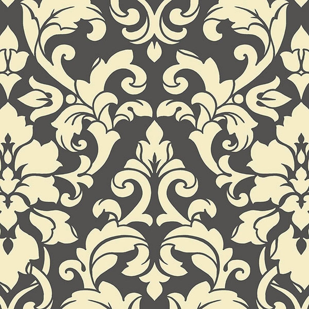 Stripes And Damasks, Classic Damask Stripes Cream, Black Wallpaper Roll