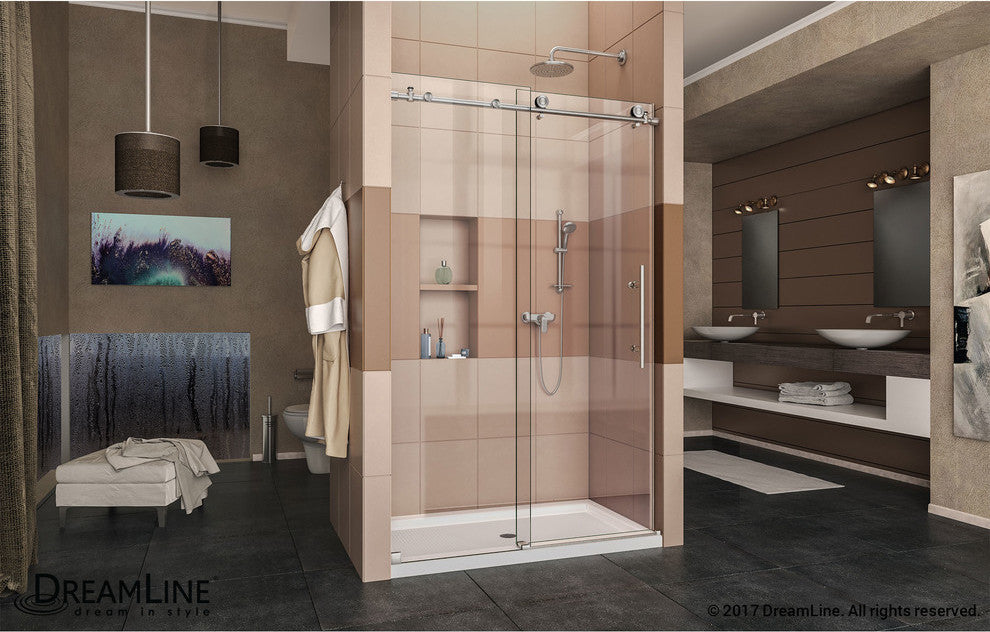 DreamLine Enigma-X Fully Frameless Sliding Shower Door, Brushed Stainless Steel