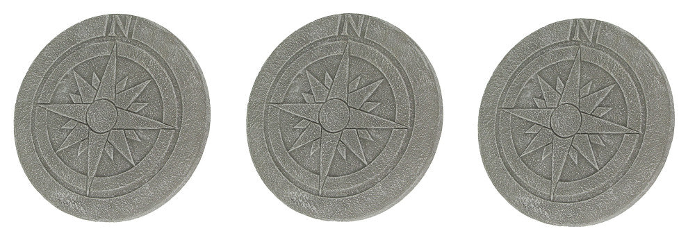 3 Compass Design Natural Gray Finish Round Cement Stepping Stones/Wall Hangings