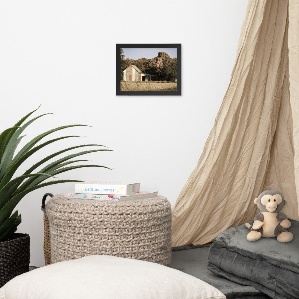 Patriotic Barn in Field Aged Effect Framed Photo Paper Wall Art Prints, Black, 8" X 10"
