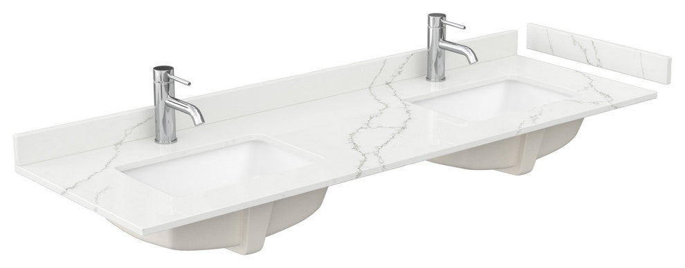 Elan 66" Double Vanity, White, Giotto Quartz Top, 1-Hole, Nickel Trim